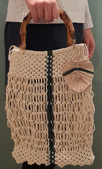 Sac filet en macramé écru et vert