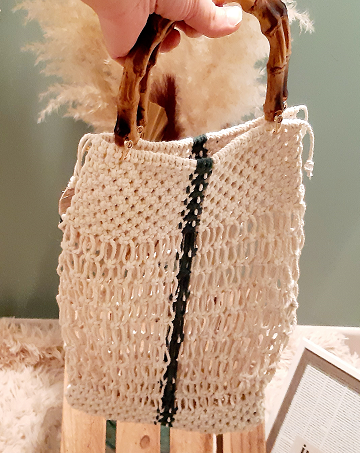 Sac filet en macramé anses effet bambou